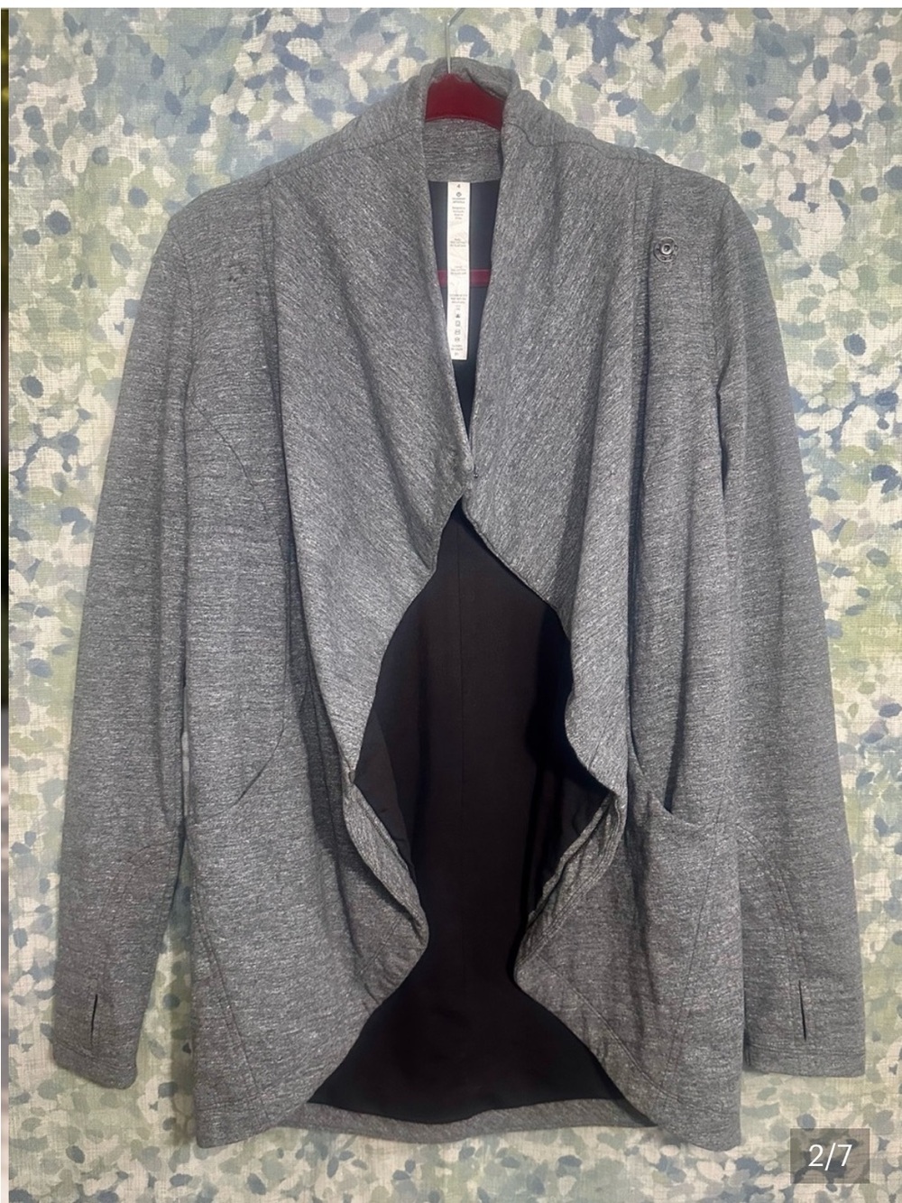 Lululemon Heather Gray Asymmetrical Wrap Cardigan Jacket Thumbholes Size 4 - Picture 2 of 7